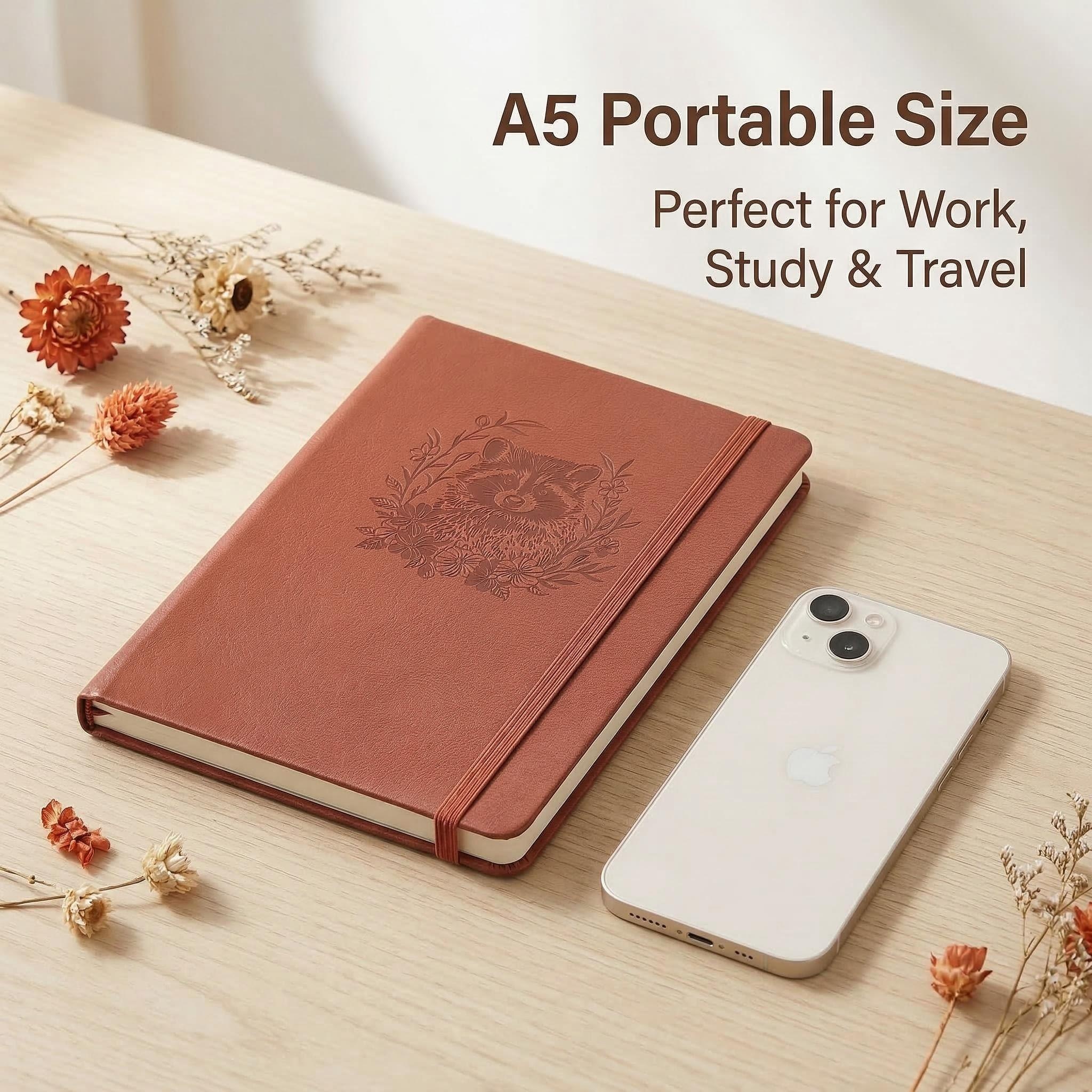 Notebook Dotted A5 - A5 Embossed Raccoon Dot Grid Journal
