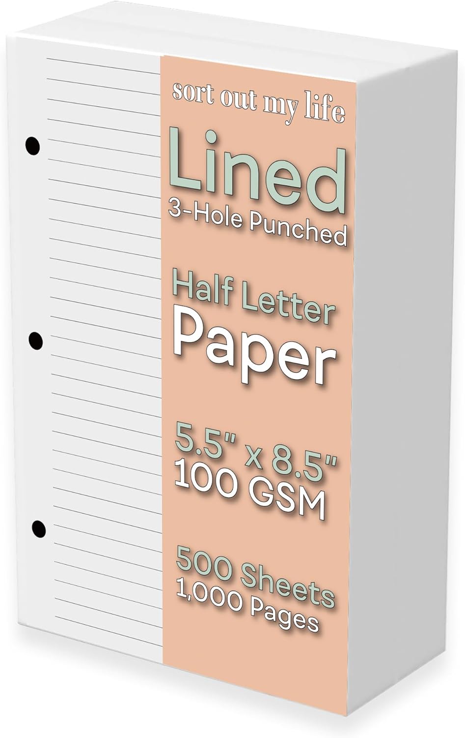 Paper Punch 3 Hole - Half Letter Lined Paper, 3-Hole Punched,