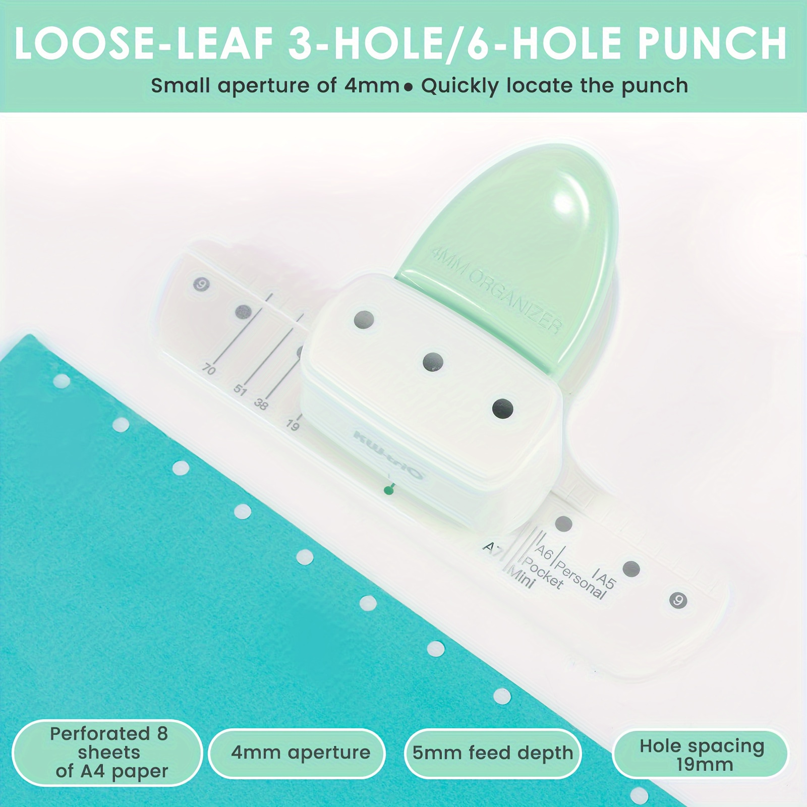 Paper Punch 3 Hole - 1pc Green 3-Hole Paper Punch, Portable